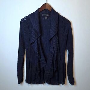 White House Black Market Navy Blue Pointelle Peplum Open Cardigan Size Medium